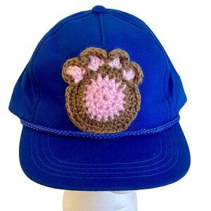 Crochet Trucker Hat Granny Square Style Pet Paw Print Adjustable Royal Blue New
